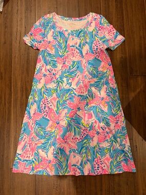 Lilly Pulitzer Pink & Blue Tropical Floral Shift Dress